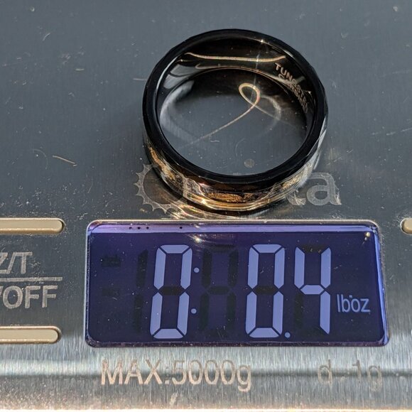 Black Tungsten Ring with Gold Leaf Meteorite Inlay Size 11 - Picture 3 of 10